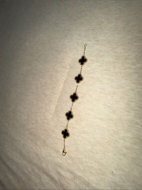 Gold Plated Bracelet with Black Clover Motifs